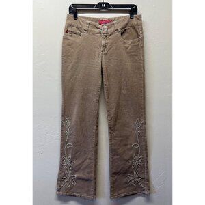Vintage Y2K Pants Low Rise Corduroy Flared Embroidered Size 11 Tan Hot Kiss